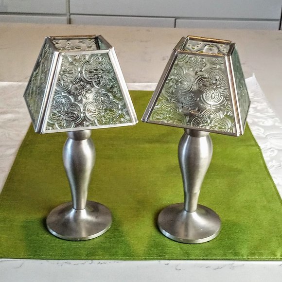 Nu Trendz Accents Silver Pewter Textured Glass Tea Light Lamps 2